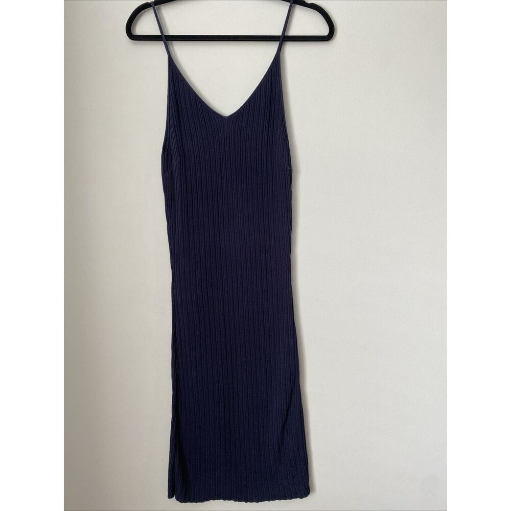 Aymara Spaghetti Strap Ribbed Knit Dress Women's Size M Stretch Bodycon Navy